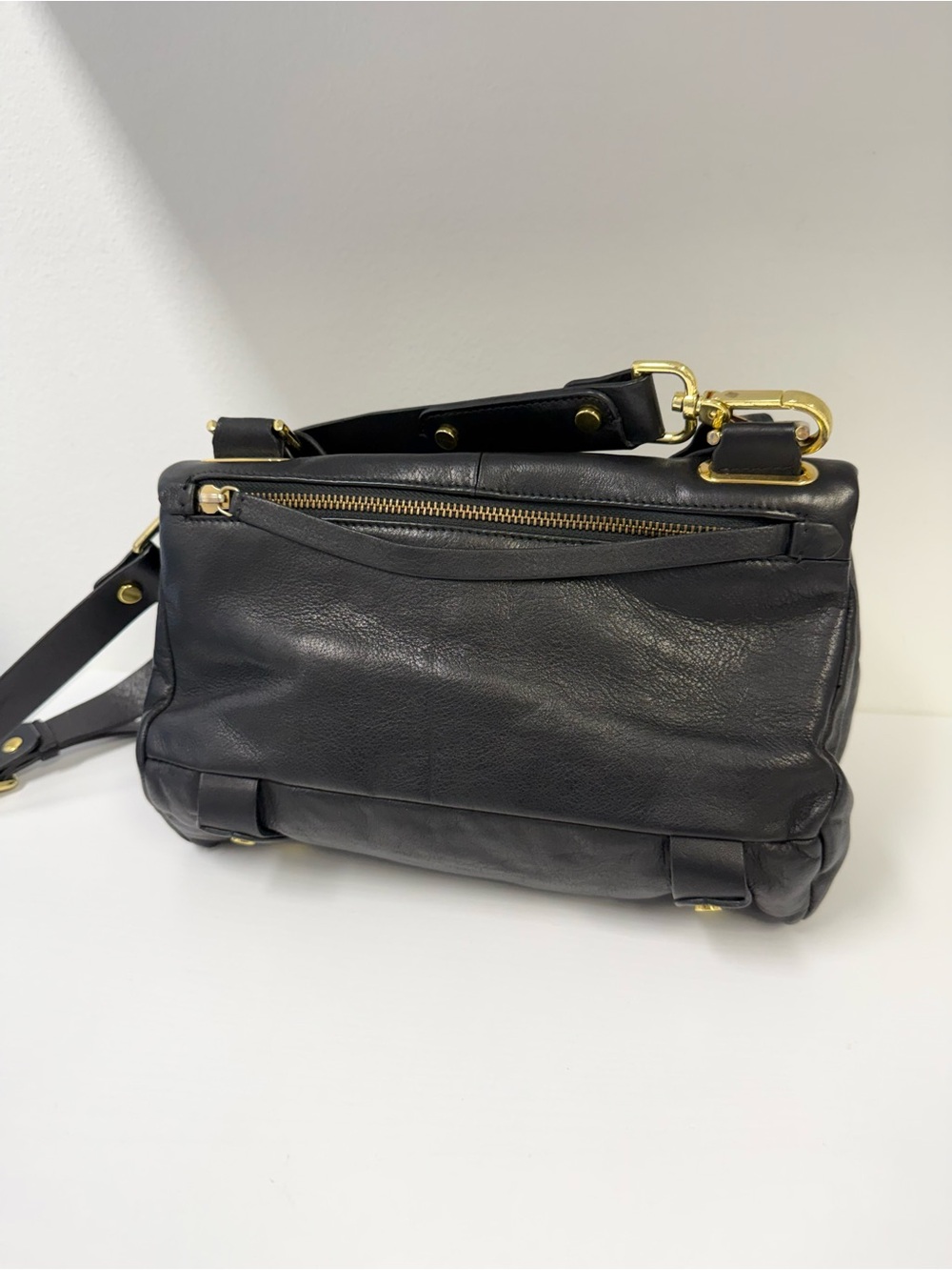 Golden Lane London Black Leather Soave Duo Convertible Shoulder Bag - Picture 7 of 13